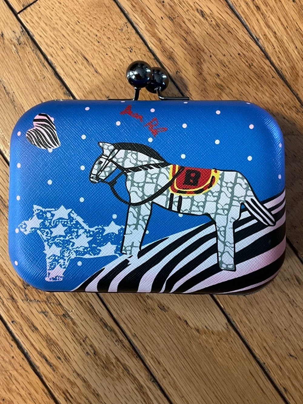 BEAN POLE CATKIT HORSE PRINT CLUTCH BAG - BLUE (NEW WITH TAGS) A29 - Picture 2 of 3